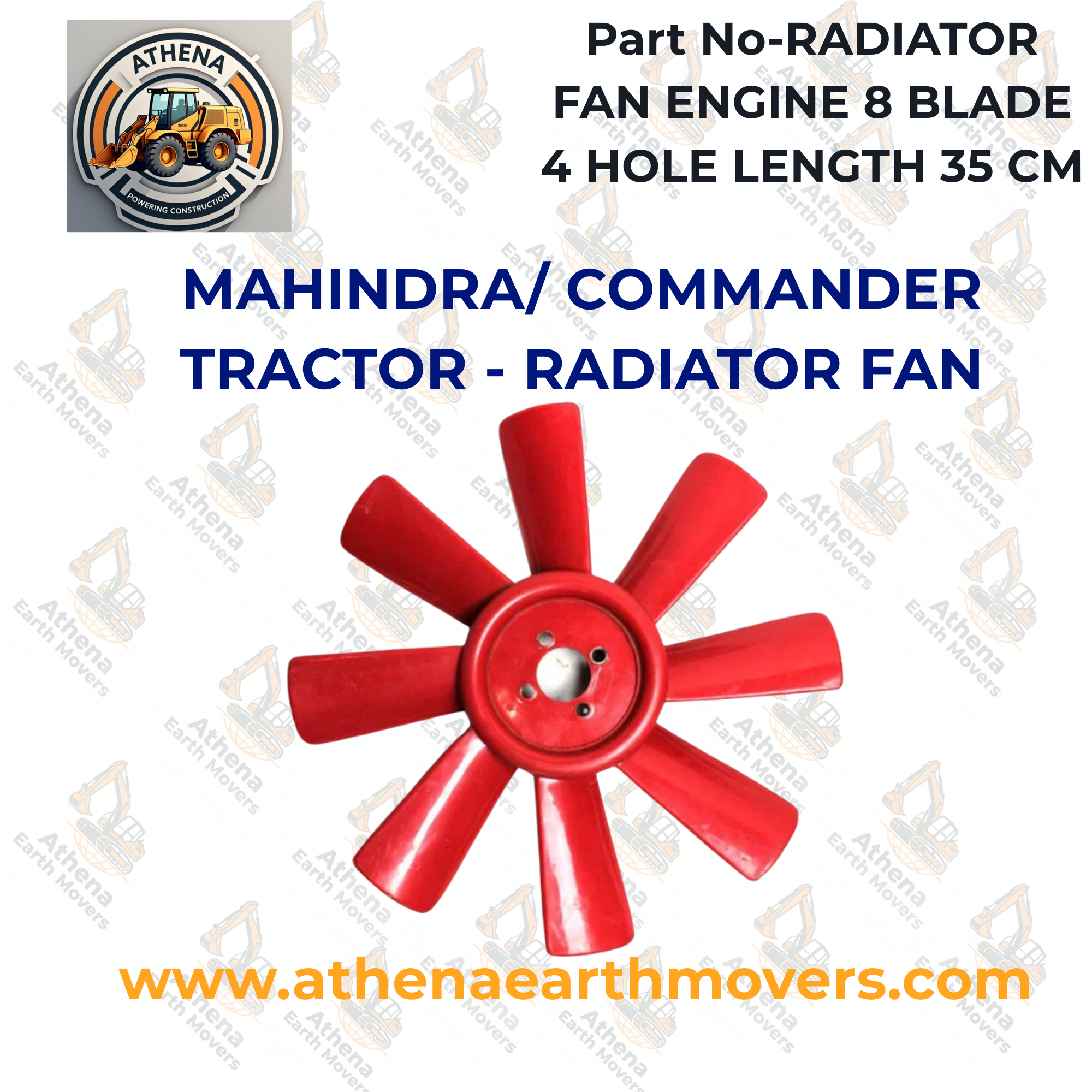 MAHINDRA/ COMMANDER TRACTOR - RADIATOR FAN ENGINE 8 BLADE 4 HOLE LENGTH 35 CM