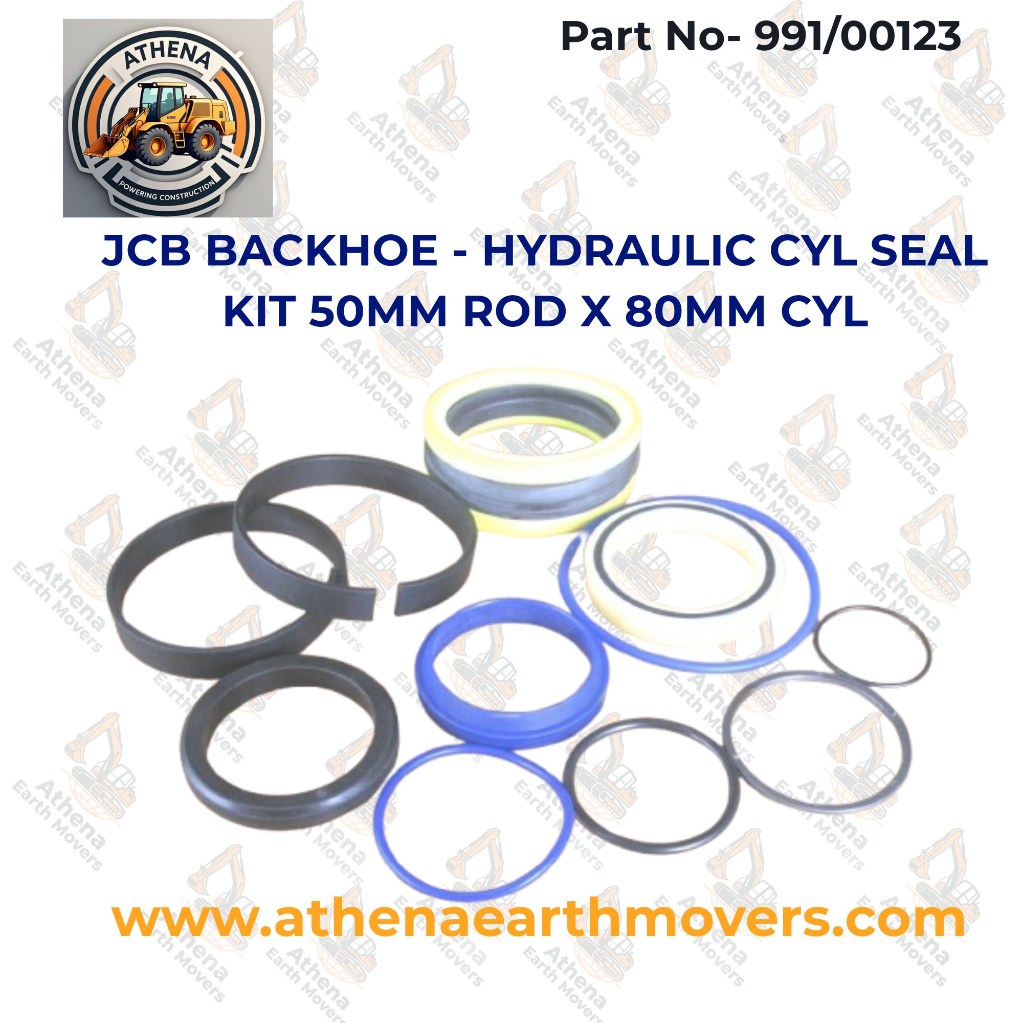 JCB BACKHOE - HYDRAULIC CYL SEAL KIT 50MM ROD X 80MM CYL (PART NO. 991/00123)
