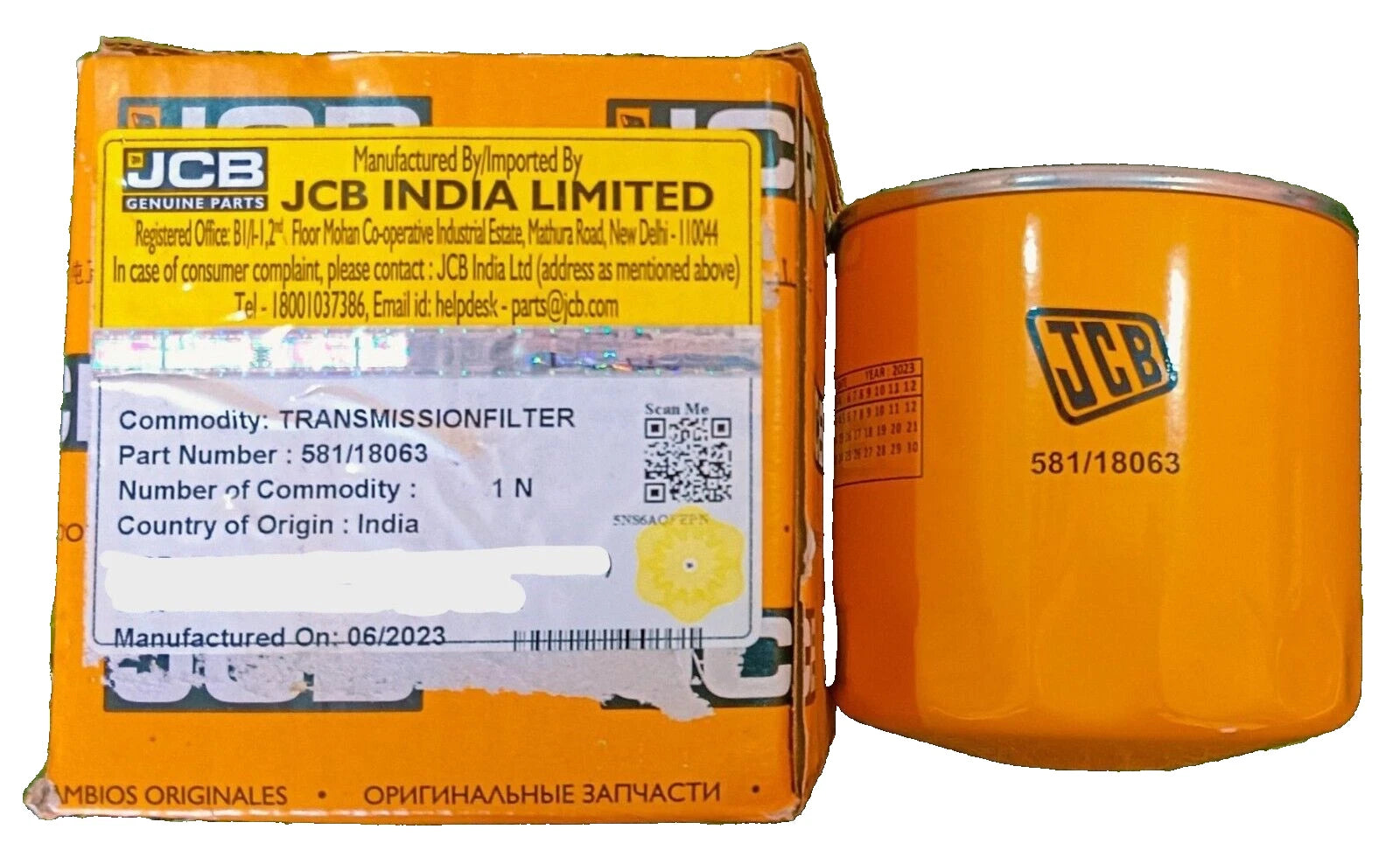 JCB BACKHOE - GENUINE JCB TRANSMISSION OIL FILTER (PART NO. 581/18063 581/M8563) spare part