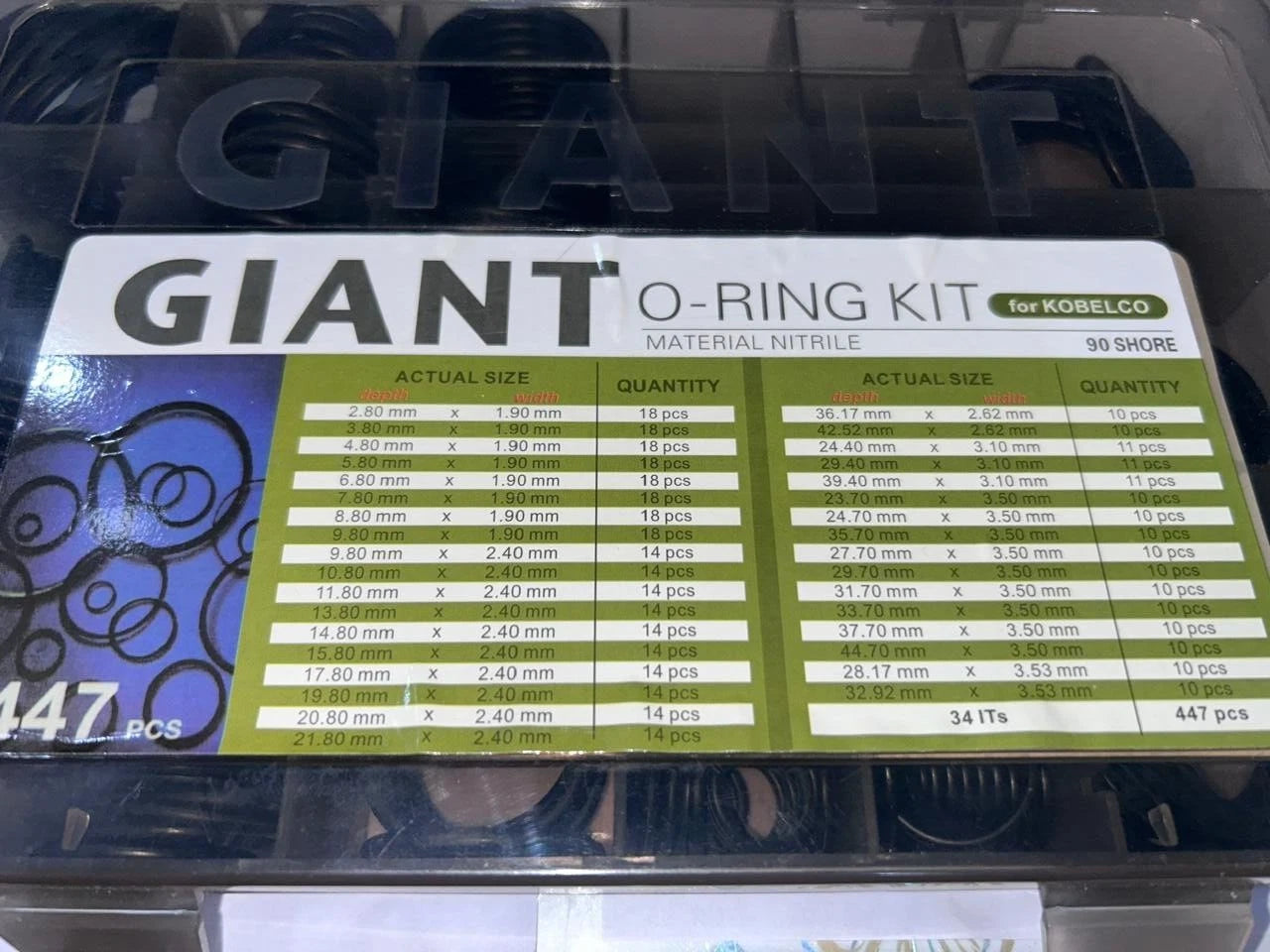 KOBELCO PARTS - GIANT MASTER O RING SEAL KIT, 447 PCS. NITRILE MATERIAL 90 SHORE spare part